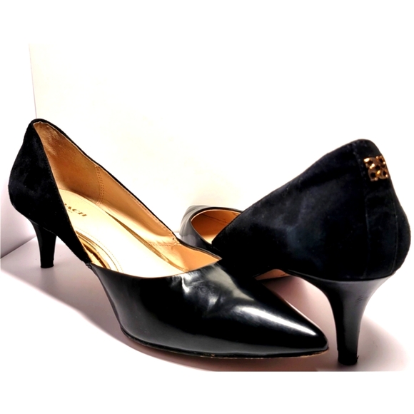 Coach Womens Size 9B Black Kitten Heel Shoes Leather Suede Slip On Shoes Luxury - Picture 1 of 9